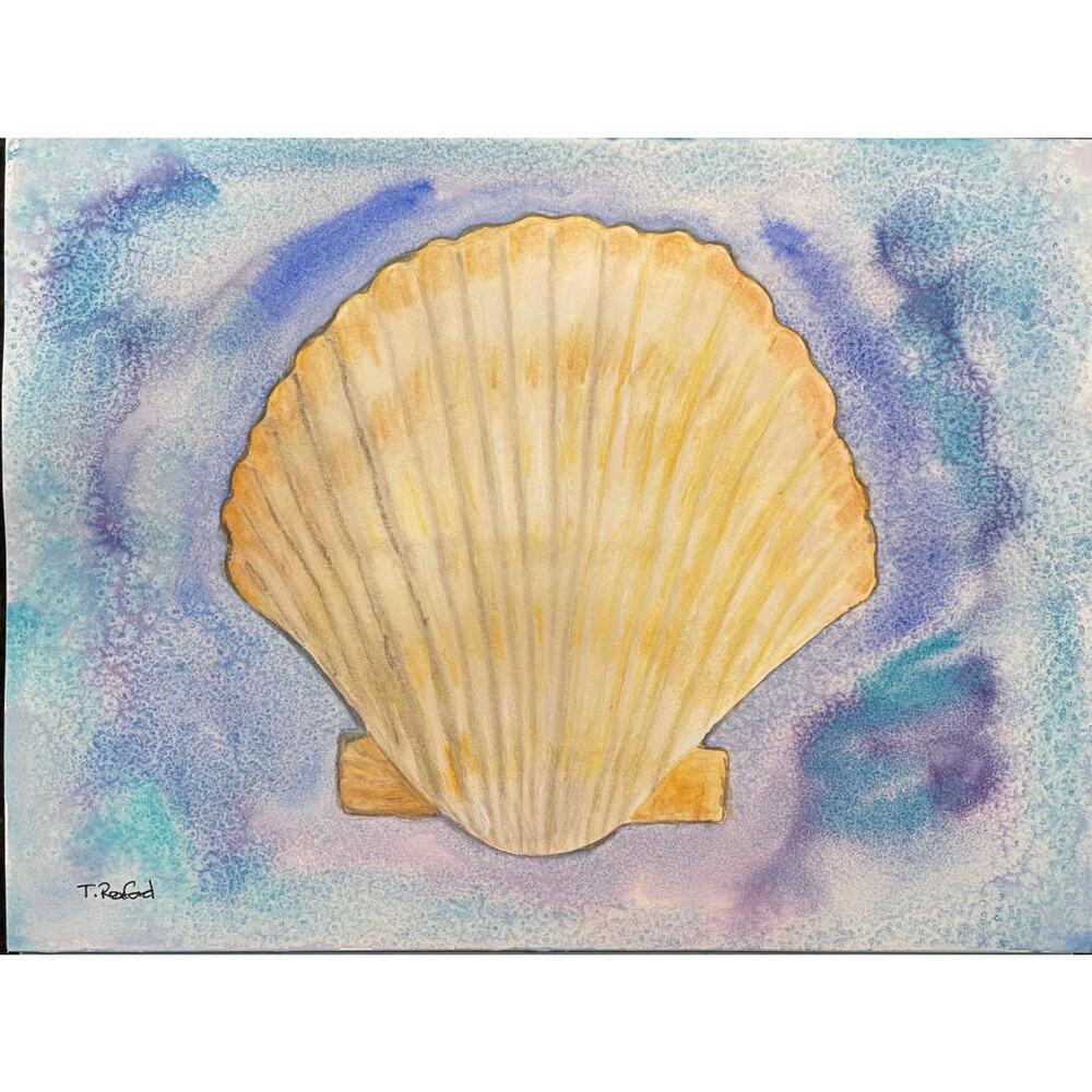 Hand painted watercolor original painting scallop shell ocean